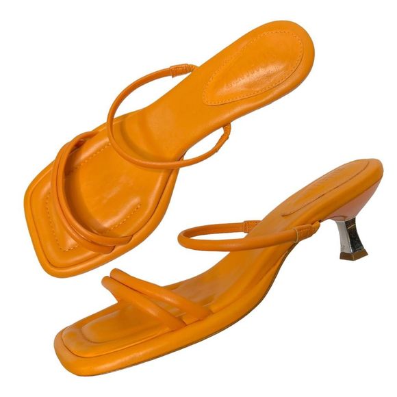 SCHUTZ Shoes - Schutz Agatha Square Toe Strappy Sandal Kitten Heels Shoes Women's Orange Size 9